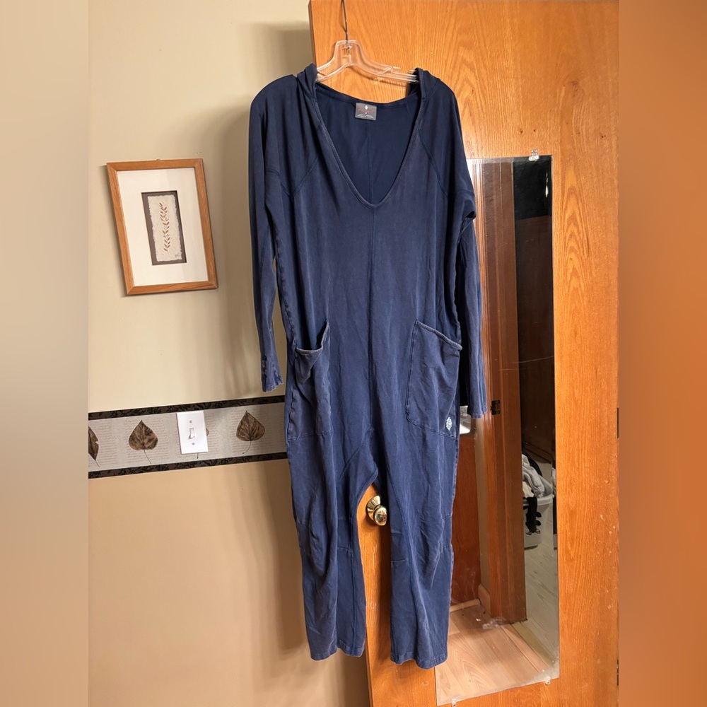Free People Movement Hotshot Navy Blue Long Sleeve Jumpsuit with Pockets